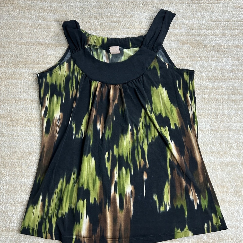 Perception Concept Womens Small Abstract Ikat Scoop Neck Sleeveless Top Green